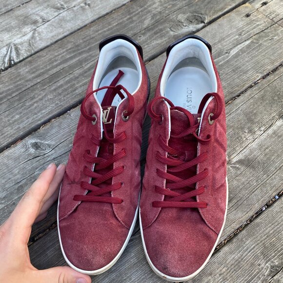 Louis Vuitton Burgundy/Black Suede and Leather Logo Lace Up Sneakers Size 7 - Picture 7 of 14